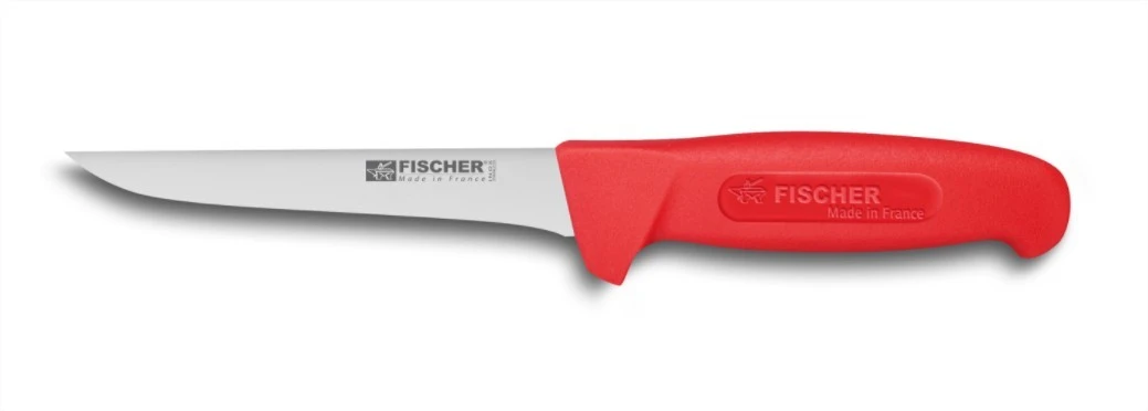FISCHER Boning Knife Straight Blade 14cm With Red Handle 3 FISCHER Boning Knife Straight Blade 14cm With Red Handle