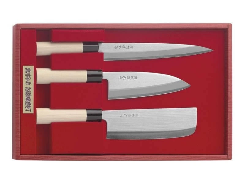 Jaku 3-piece Japanese Knife Set : Nakiri + Deba + Sashimi