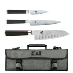 KAI Shun Classic Knife Bag With 3 Japanese Damascus Knives