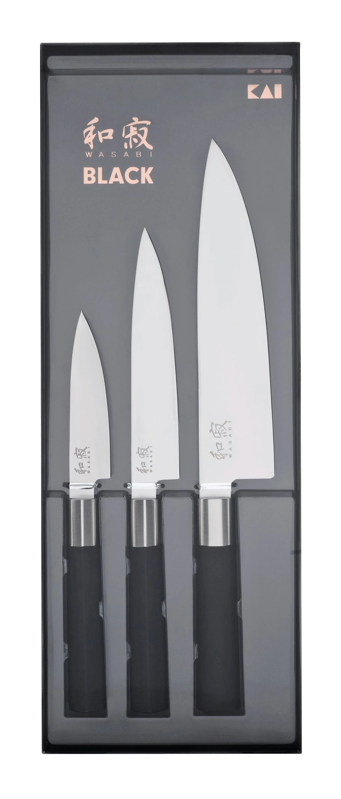 KAI Wasabi Black 3-piece Knife Set: 2 Utility Knives & 1 Chef Knife 3 KAI Wasabi Black 3-piece Knife Set: 2 Utility Knives & 1 Chef Knife
