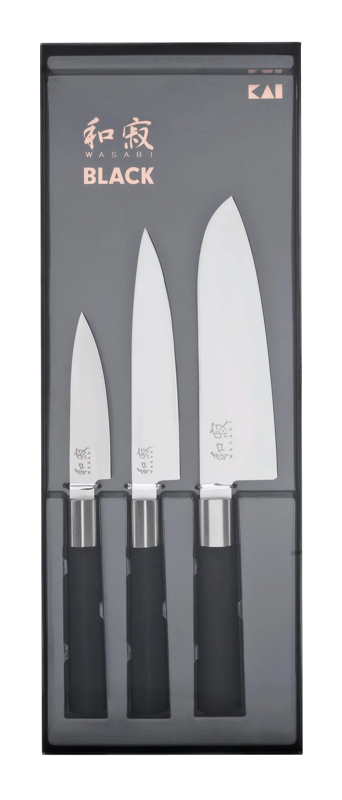 KAI Wasabi Black 3-piece Knife Set: 2 Utility Knives & 1 Santoku Knife