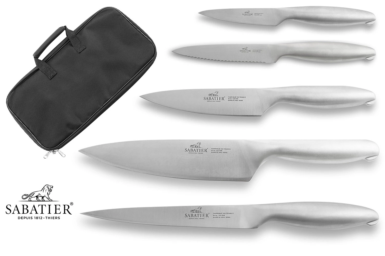 Sabatier Fuso Nitro+ 5-piece Knife Bag Set - Stainless Steel Blades And Handles 3 Sabatier Fuso Nitro+ 5-piece Knife Bag Set - Stainless Steel Blades And Handles