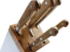 Sabatier Provençao White Knife Block With 5 Kitchen Knives - Olive Wood Handles -Kitchen Knife Shop sabatier provencao white knife block 5 kitchen knives olive wood handles 5