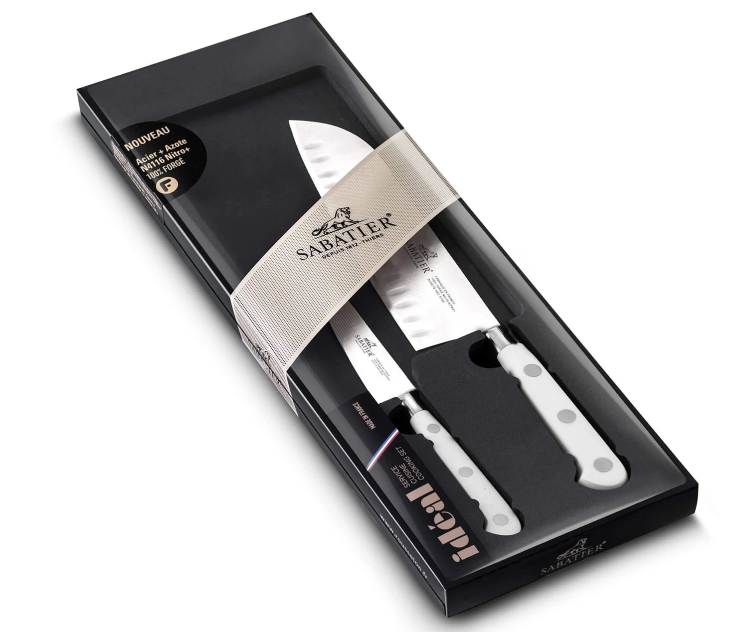 Sabatier Toque Blanche 2-piece Knife Set: Paring Knife + Santoku Knife