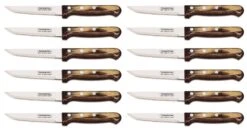 Tramontina Set Of 12 Steak Knives With Brown Handles And Serrated Blades