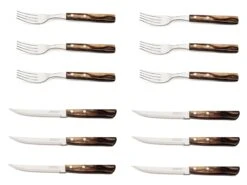 Tramontina Tableware Set With 6 Serrated Knives + 6 Forks, Brown Handles -Kitchen Knife Shop tramontina tableware set 6 serrated knives 6 forks brown handles 1